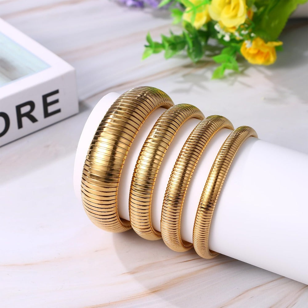 Jewelrywe Pulsera de Serpiente Flexible para Mujer: Brazalete Elástico de Acero Inoxidable de 10 mm de Ancho, Puntero de Serpiente Elástico para Mujer Y
