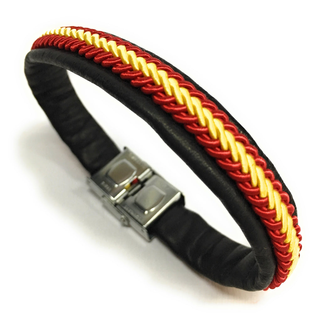 Pulsera De Piel Bandera De España (Hecho a Mano) | Complementos de Moda Unisex para Hombres y Mujeres de Estilo Atemporal y Elegante | Regalos Originales y Exclusivos