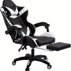 Silla de oficina ergonómica diseñada para gaming, con reposapiés, respaldo alto, giro ajustable y soporte lumbar, hecha de cuero PU en estilo racing para entusiastas de los E-Sports