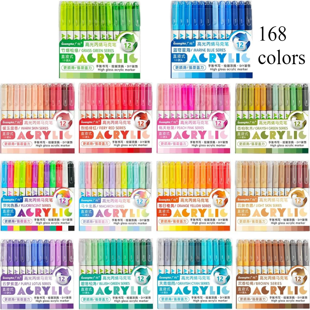 168 Colores de Bolígrafos de Gel Acrílico, Bolígrafos de Gel para Libros de Colorear, Papel , Vidrio, Tela, Creación de Tarjetas, Suministros para Arte y Manualidades, Bolígrafo de Pintura Acrílica 3D con Punta de Bala de 1.0 mm