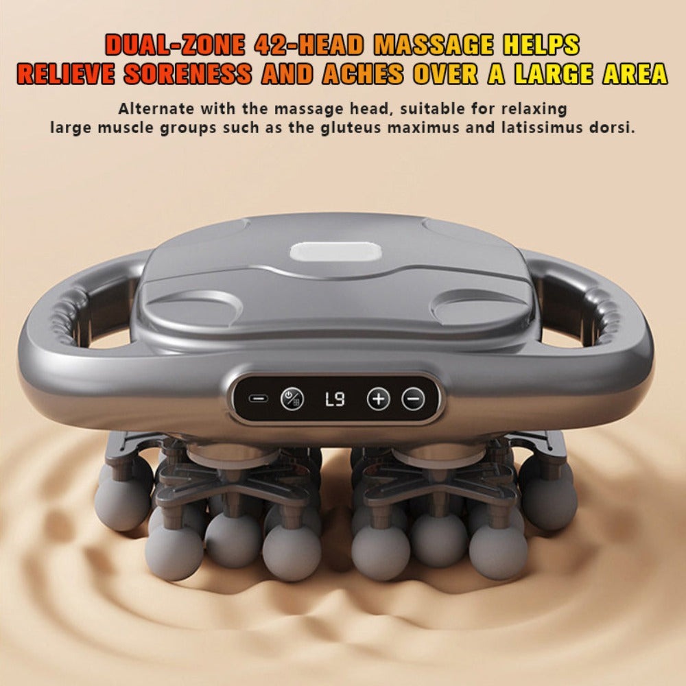 Masajeador multifuncional de 12/42 cabezales, masajeador eléctrico corporal, compresa caliente, relaja músculos, apto para cuello, hombros, espalda y piernas, 9 modos de ajuste, pistola masajeadora, apto para fitness en casa, deportes al aire libre, relaj