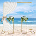 Soporte de 2 x 2 metros + 2 piezas de estantes cuadrados para flores de 27 x 27 x 80 cm, dorados, para bodas, fiestas de cumpleaños