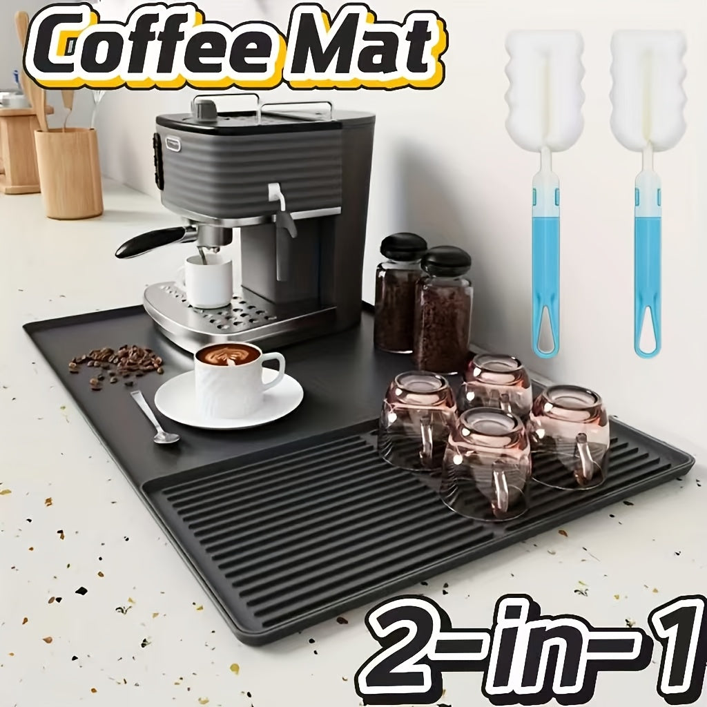 Alfombrilla de Café de Silicona 2 en 1 con Bordes Elevados y Diseño Antideslizante - Fácil de Limpiar, Duradera 59.94cm X 40.13cm para Máquinas de Café, Ideal para Uso en el Hogar y la Oficina, Accesorios para Barra de Café, Regalo Perfecto para Amantes d