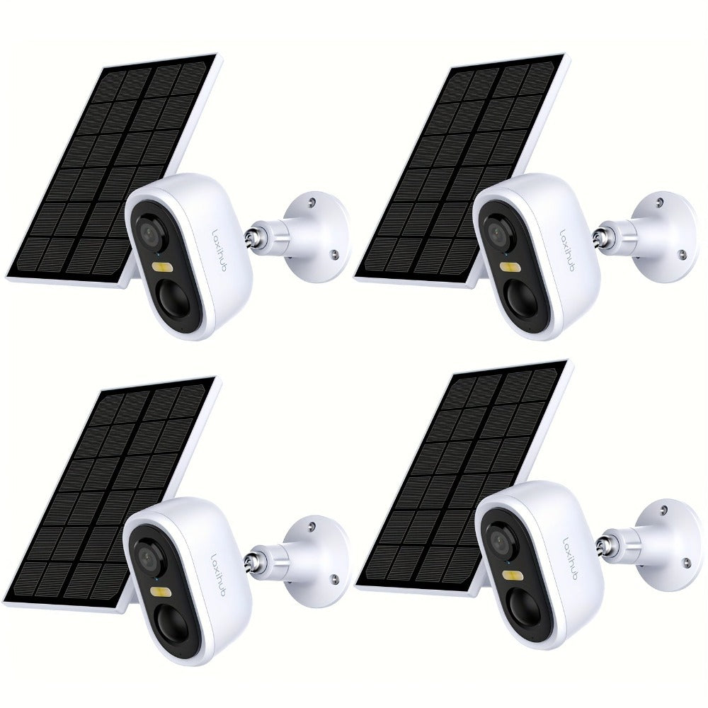 4pcs Cámara de Seguridad Solar LaxiHub, Cámara Inteligente Inalámbrica para Exteriores con Energía Solar, WiFi para Hogar, IP65, Visión Nocturna en Color, Audio Bidireccional, Seguimiento de Movimiento con IA, Control por APP