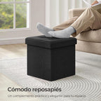 Puff o Banco de almacenaje Plegable | Taburete Reposapiés Otomana | Baúl de Almacenamiento | Taburete Reposapiés.para Cama, Dormitorio, salón, Comedor o Recibidor | 38x38x38cm | Soporta 300kg.