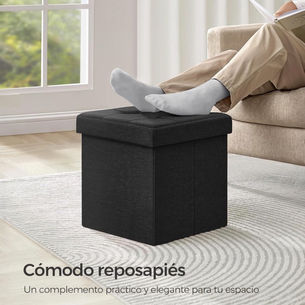 Puff o Banco de almacenaje Plegable | Taburete Reposapiés Otomana | Baúl de Almacenamiento | Taburete Reposapiés.para Cama, Dormitorio, salón, Comedor o Recibidor | 38x38x38cm | Soporta 300kg.