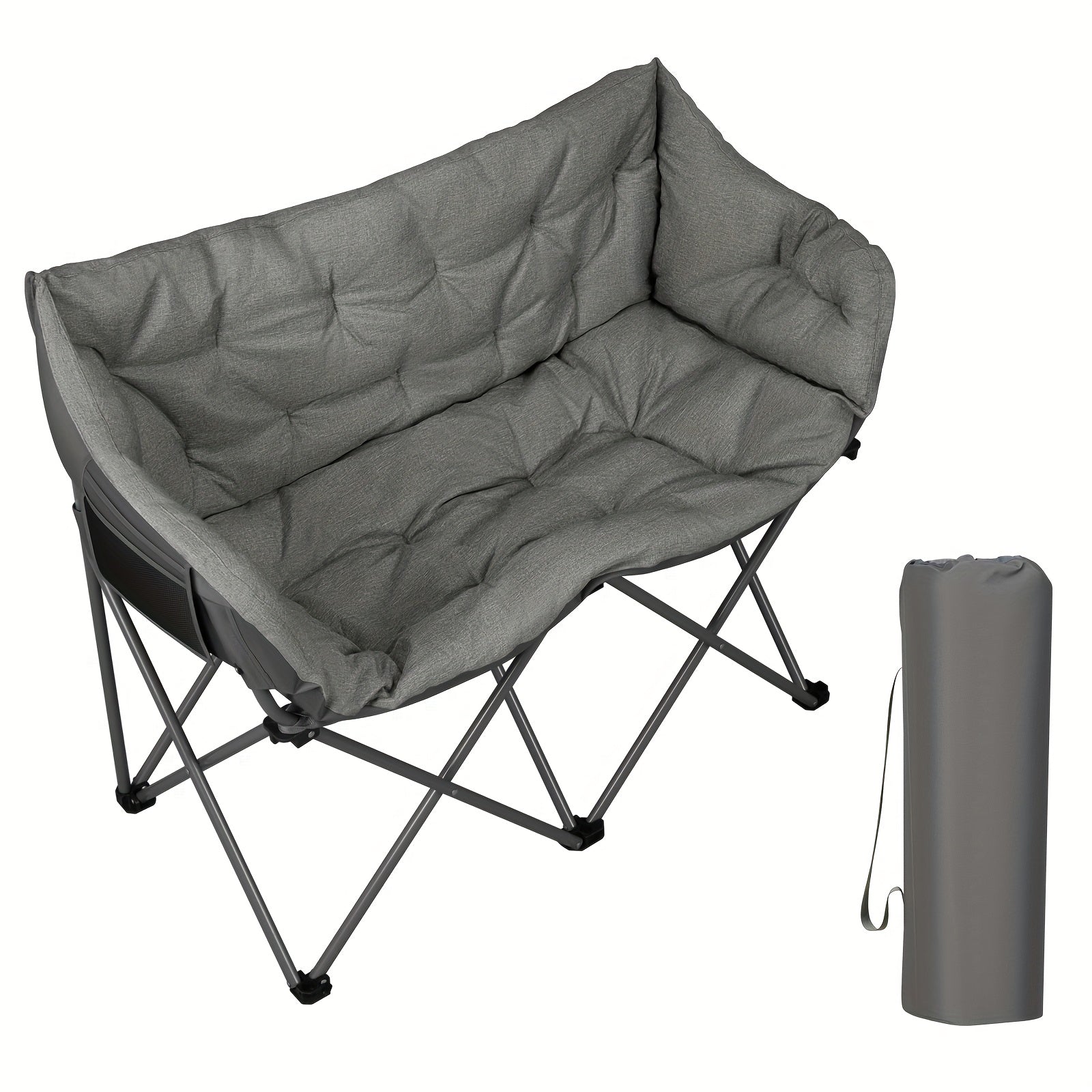 Silla de camping plegable doble con almohadilla suave y espesa, silla de descanso de alta carga para patio y balcón, silla de ocio de gran carga de 220 kg, portátil, adecuada para camping en patio, camping, piscina al aire libre.