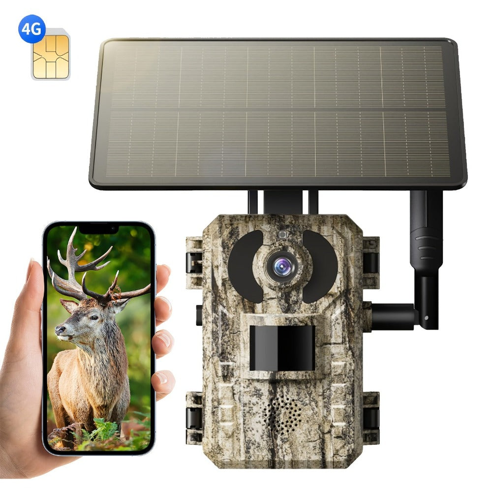 Paquete de 2 cámaras de rastro inteligentes celulares 4G LTE / Paquete de 1 cámara 4G, con transmisión en vivo 2K, tarjeta SIM incorporada, acceso remoto por aplicación, reproducción de grabación, activación por movimiento y tiempo de disparo de 0.2S, vis