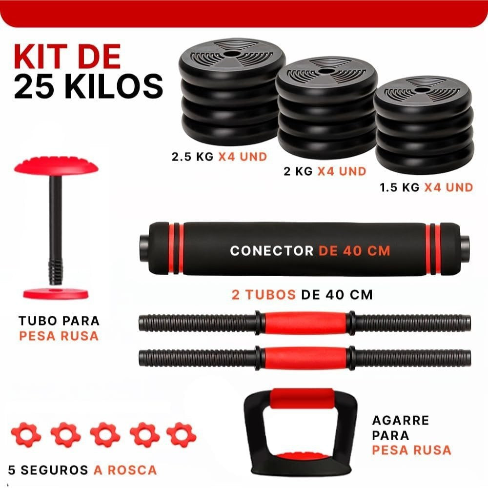Juego de Mancuernas Ajustables 2 en 1. 10kg a 50kg - Kit de Pesas con Barra Recta Ajustable y Antideslizante - Pesas y Mancuernas Discos Recubiertos