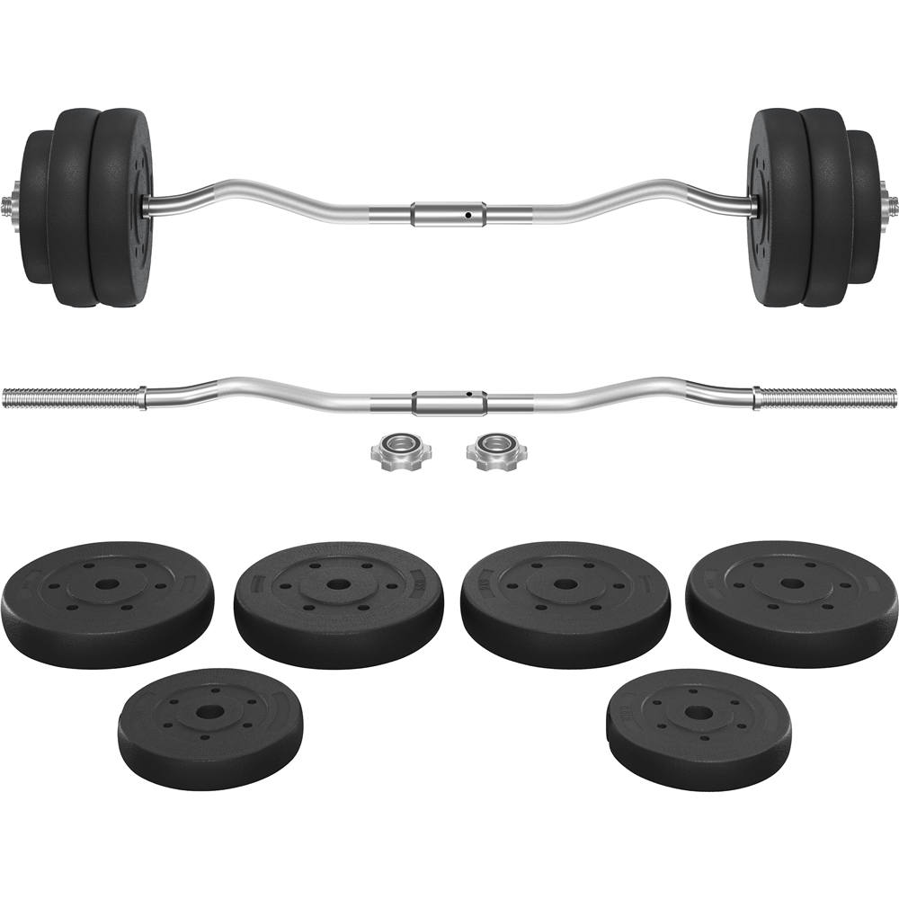 Juego de pesas Sz-Barbell Set Curlset 20/25/30 Kg, juego de barra larga con 6 discos, Sz-Bar para entrenamiento de fuerza, barra de curl con pesas