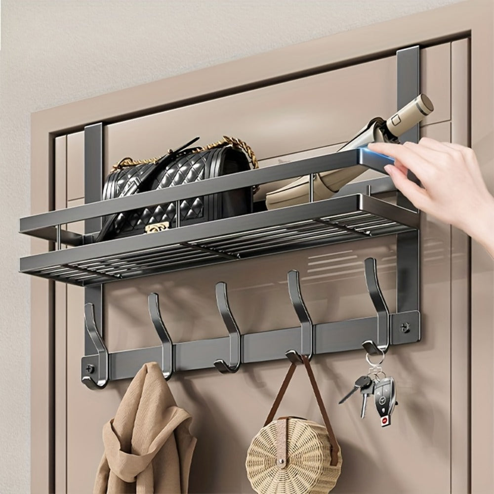 1 estante de almacenamiento para colgar sobre la puerta, fácil de instalar, sin necesidad de taladrar, estilo contemporáneo, extremo pintado, organizador de almacenamiento que ahorra espacio, adecuado para dormitorio, baño y cocina