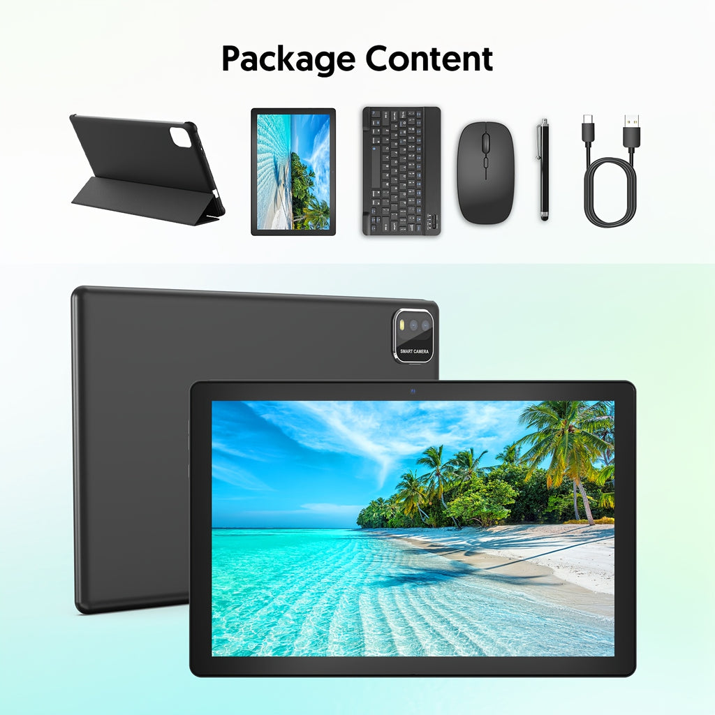 Tablets | Tableta Android 15 de 10.1 pulgadas, 12(3+9)GB RAM, 64GB ROM, con teclado, ratón, lápiz óptico y funda protectora, pantalla IPS de