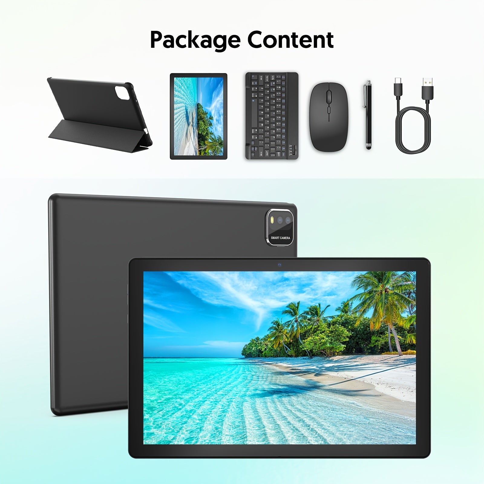 Tablets | Tableta Android 15 de 10.1 pulgadas, 12(3+9)GB RAM, 64GB ROM, con teclado, ratón, lápiz óptico y funda protectora, pantalla IPS de