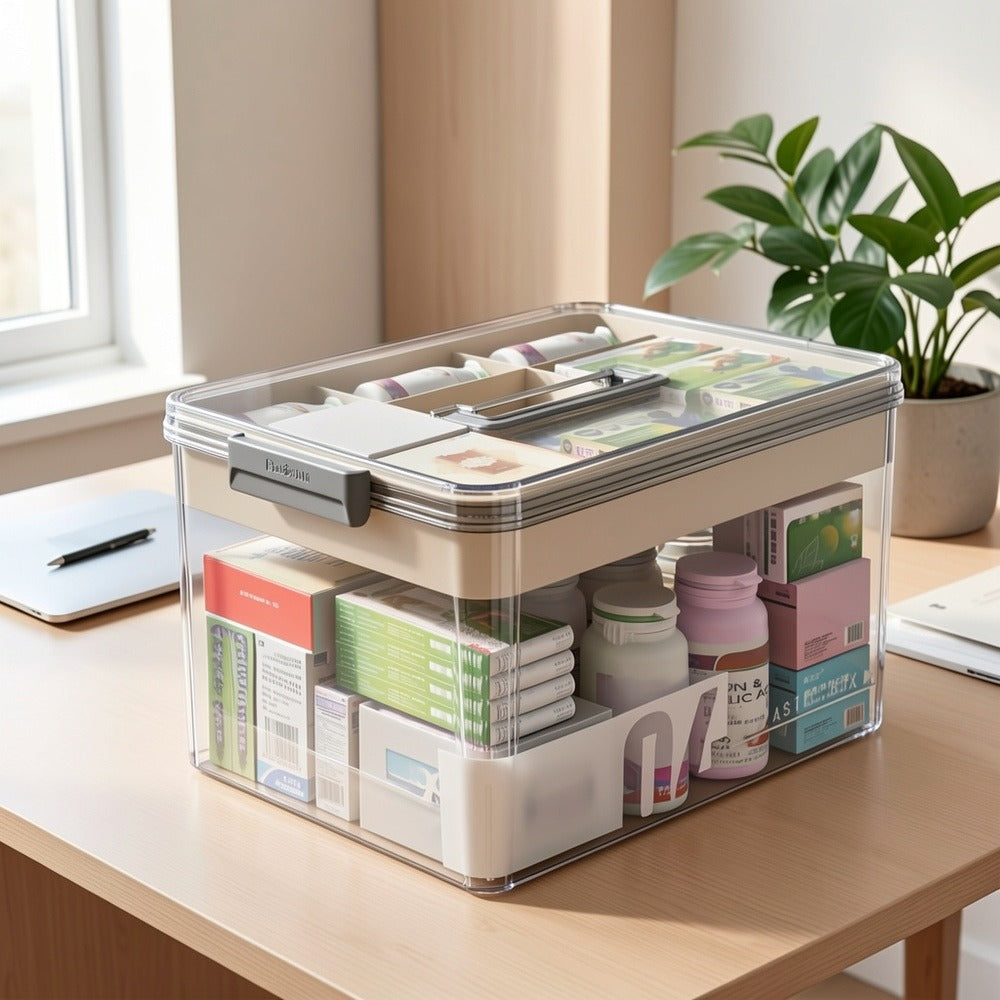 Organizador Médico de 3 Niveles - Caja de Almacenamiento de Medicina Familiar de Gran Capacidad con Cierre Seguro a Presión, Diseño Portátil Resistente para Hogar/Viajes/Oficina, Regalo Esencial Ideal para la Salud y la Seguridad