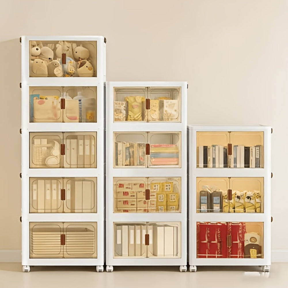 Armario plegable de 5/4/3 niveles, el contenedor de cocina, caja de almacenamiento grande de doble apertura, accesorios para gabinetes, muebles con cubierta y ruedas, armario grande para guardar ropa, snacks, libros, contenedor plegable para el hogar, la