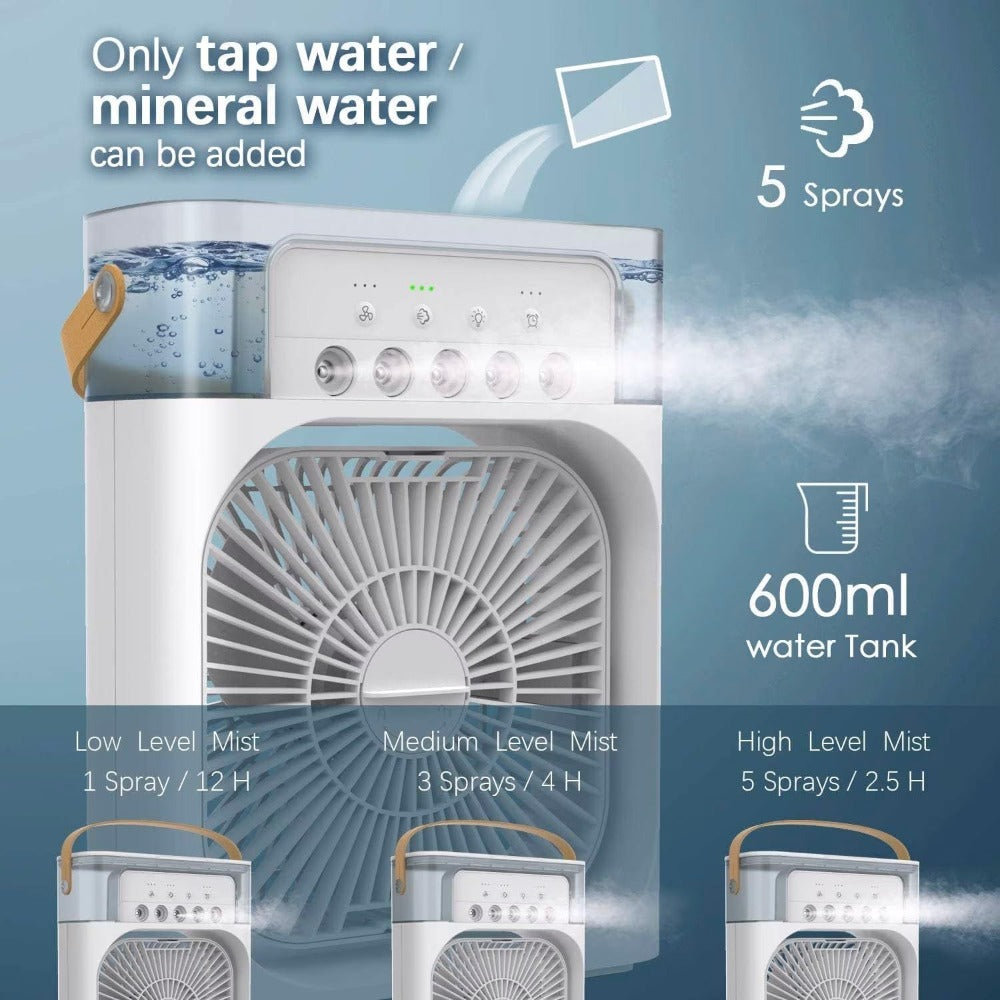Ventilador humidificador, Mini aire acondicionado portátil 3 en 1, enfriador evaporativo con depósito de 300/500 ml, ventilador personal con temporizador 1/2/3 h, ideal para escritorio y verano, COLOR BLANCO Y NEGRO, ENVÍO ALEATORIO