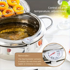 Olla freidora de acero inoxidable con tapa, sartén para freír profunda que ahorra aceite con termómetro, utilizada para freír papas fritas, alitas de pollo y camarones, compatible con estufas de gas y placas de inducción, utensilios de cocina | Suministro