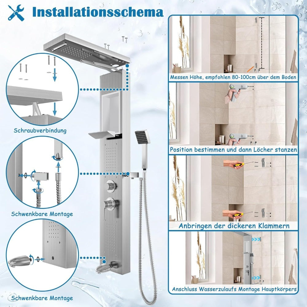 Sistema de ducha 5 en 1 para baño ducha de lluvia y masaje | acero inoxidable