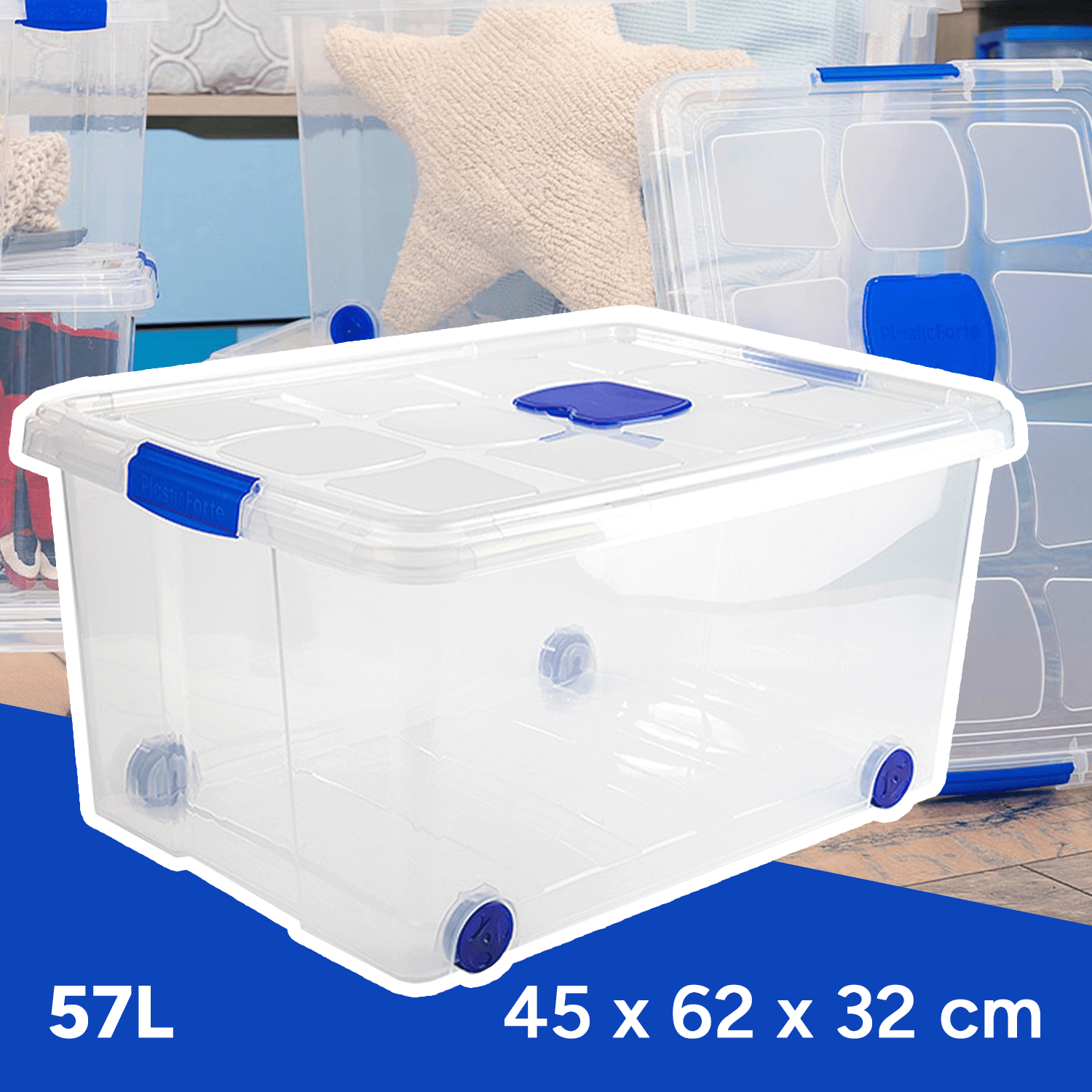 Caja Almacenamiento plástico para Guardar y Ordenar Juguetes, Libros, Documentos, Ropa, Mantas. Cierre Hermético, Gran Capacidad y Resistencia - Dekohome