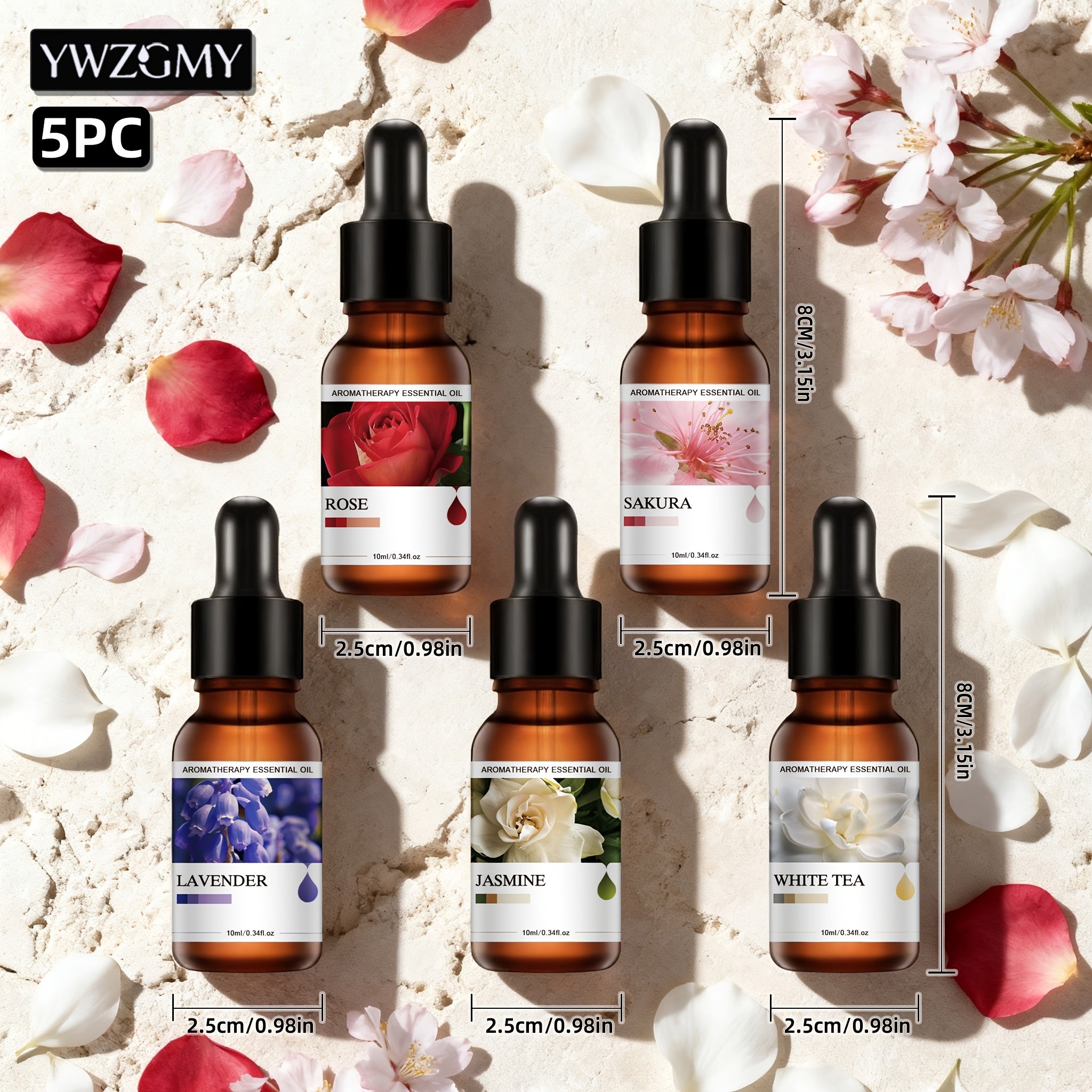 Aceites esenciales y accesorios | Set de 5 goteros para aceites esenciales, difusor de aroma, velas perfumadas, quemador de aceite aromático