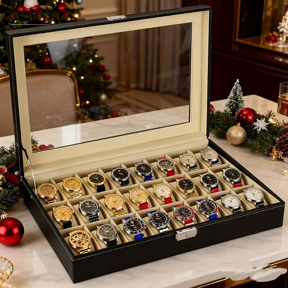 1 Caja para Relojes para 24 Relojes, Caja de Almacenamiento para Relojes de Hombre con Cerradura de Metal, Llave y Almohadillas Extraíbles, Idea de Regalo, Caja Negra para Relojes