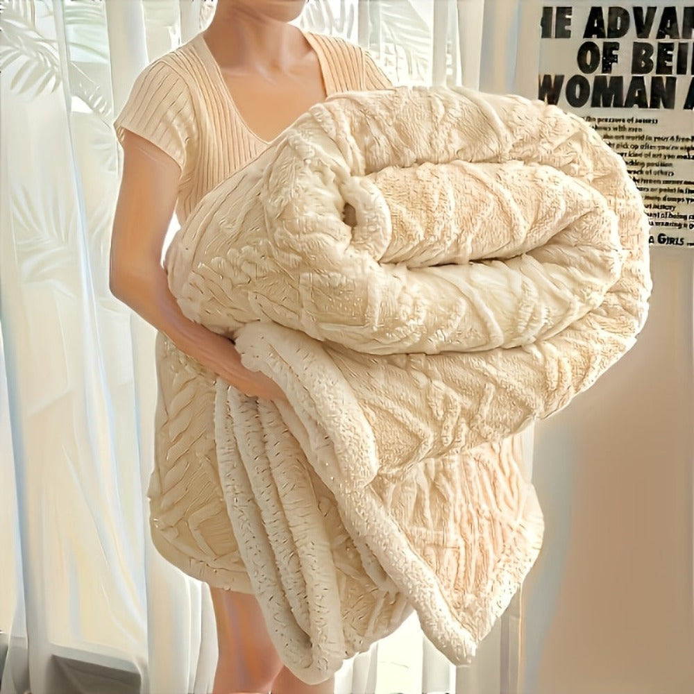 Manta de Pelo Sintético de Tejido Jacquard Premium - Textura Ultra Suave como Terciopelo, Hipoalergénica y Antiestática - Bordes Doble Costura para Mayor Durabilidad - Calidez Invernal Acogedora - Lavable a Máquina, Ligera, Ideal para Regalos de Fiestas y