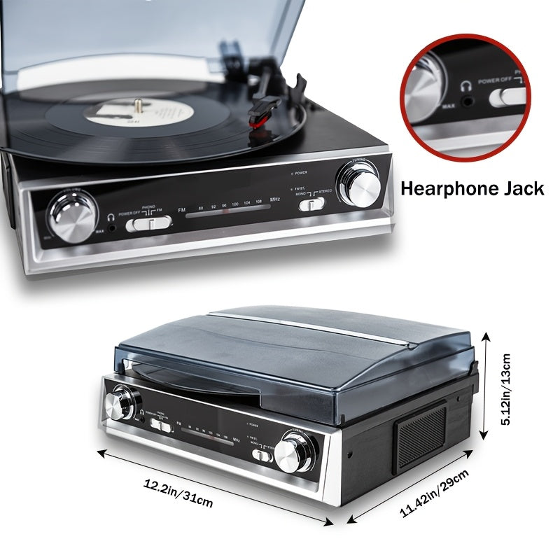 Tocadiscos | Tornamesa de vinilo, tocadiscos con altavoz incorporado, 3 velocidades, fonógrafo vintage de transmisión por correa, radio FM