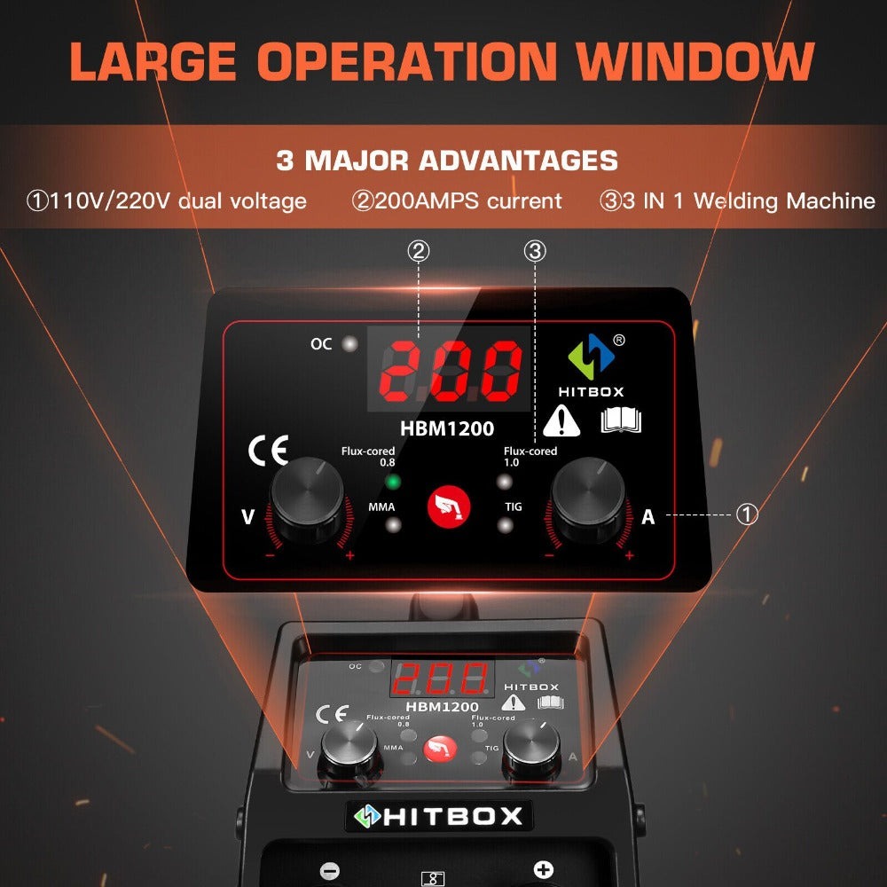 HITBOX Soldador MIG 3 en 1 con Núcleo de Flux de 220V MMA/TIG/MIG (Si elige HBM1200, obtendrá un soldador MIG; Si elige WP17, solo obtendrá una soplete TIG, no incluye el soldador)