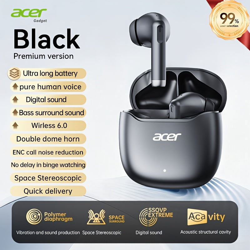 Auriculares Bluetooth | [Producto oficial auténtico de Acer] Auriculares inalámbricos TWS OHR617 con graves profundos, sonido estéreo, batería de