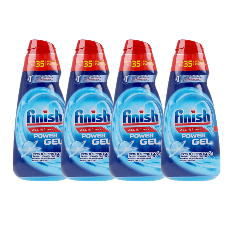 Gel Limpiador y Detergente para Lavavajillas Finish All in 1 Max Power - Pack de 3/4/5 (700 ml c/u, 105 lavados/140 lavados/175 lavados) - Eficiencia en Cada Lavado - Envase Puede Variar