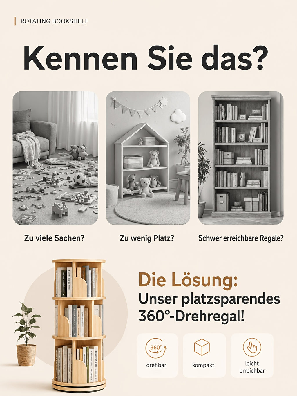 Librerías y estanterías | Torre de estantería giratoria 360°, diámetro grande de 46 cm × altura de 160 cm, librero giratorio de 3/4/5 niveles