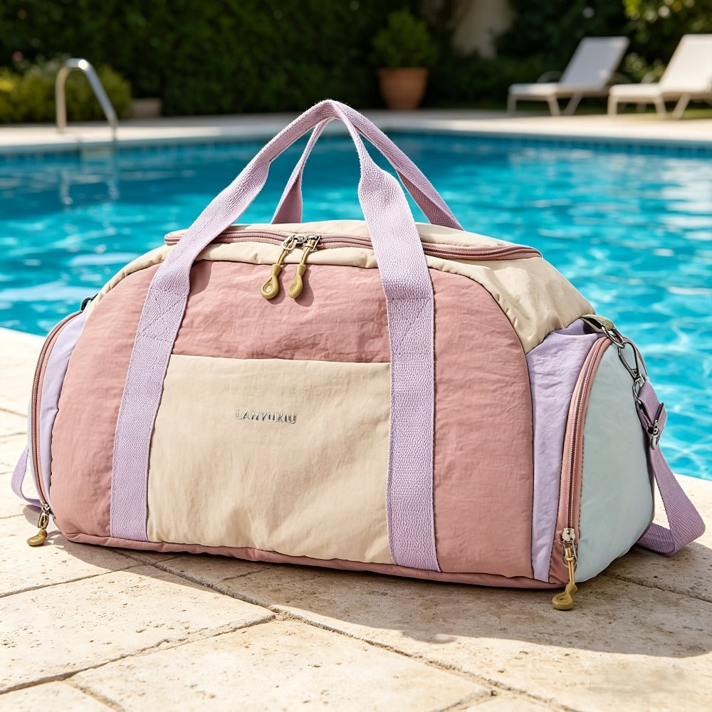 Bolsa de viaje deportiva de gran capacidad, estilo minimalista, tela resistente al desgarro, diseño de separación para seco y húmedo, compartimento principal espacioso, compartimento independiente para zapatos, adecuada para deportes al aire libre, fitnes