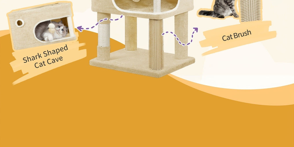 Rascador para Gatos, Árbol de 178 cm con Plataforma Grande, 2 Cuevas, 7 Postes Rascaresos, Pompones, Reposaderos y Hamaca, Adecuado para Todas las Razas de Gato, Gris Claro