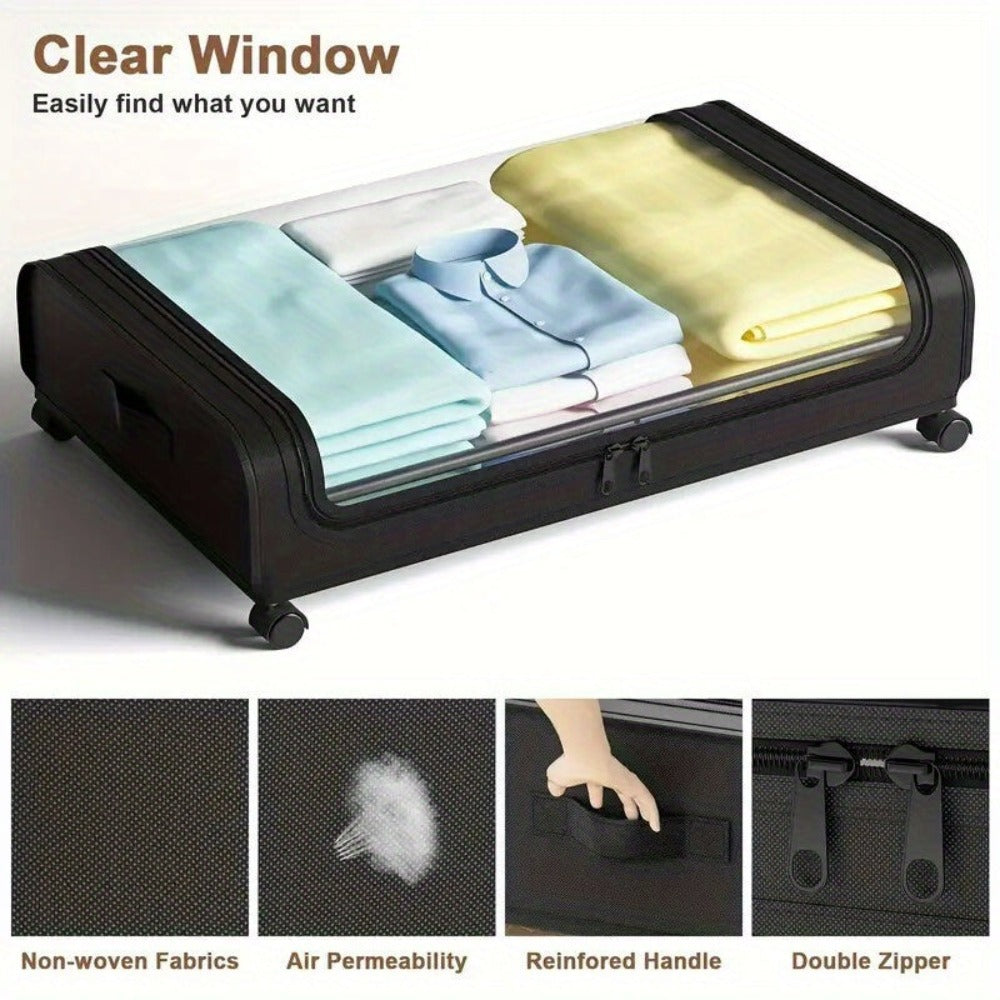Caja de Almacenamiento Bajo la Cama con Ruedas 1/2 - Organizador Antipolvo de Gran Capacidad para Ropa de Cama, Ropa y Artículos Varios, Diseño Extraíble con Ruedas para Fácil Acceso, con Asas, Plegable, Solución de Almacenamiento Bajo la Cama