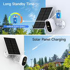 Cámara de seguridad inalámbrica con panel solar para exteriores LaxiHub, visión nocturna FHD de 3MP, foco, batería sin cables de 5200mAh, detección humana PIR, audio bidireccional, almacenamiento en tarjeta SD/nube, cámara de visión nocturna a color, cáma