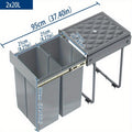 Cubo de Basura Empotrado Debajo del Gabinete, Contenedor de Residuos de Cocina, Recogedor de Basura Extensible, Sistema de Separación de Residuos con Rieles Telescópicos, Gris