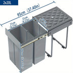 Cubo de Basura Empotrado Debajo del Gabinete, Contenedor de Residuos de Cocina, Recogedor de Basura Extensible, Sistema de Separación de Residuos con Rieles Telescópicos, Gris