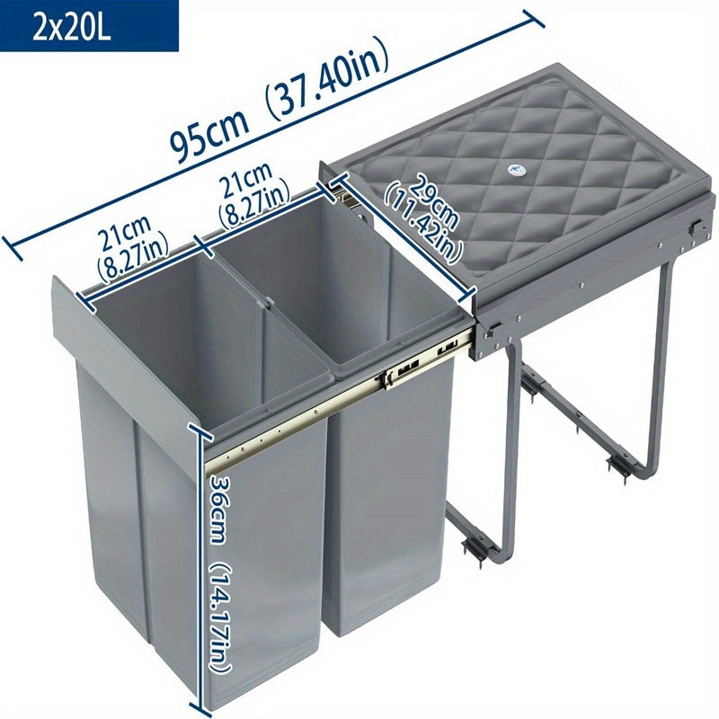 Cubo de Basura Empotrado Debajo del Gabinete, Contenedor de Residuos de Cocina, Recogedor de Basura Extensible, Sistema de Separación de Residuos con Rieles Telescópicos, Gris
