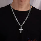 Collar con colgante de plata 925 para hombre, cadena cubana de 5 mm con cruz exquisita, peso total del producto (25.29G). Estilo moderno de fiesta callejera, regalo para hombre, regalo para el Día del Padre, regalo para pareja, con caja de regalo