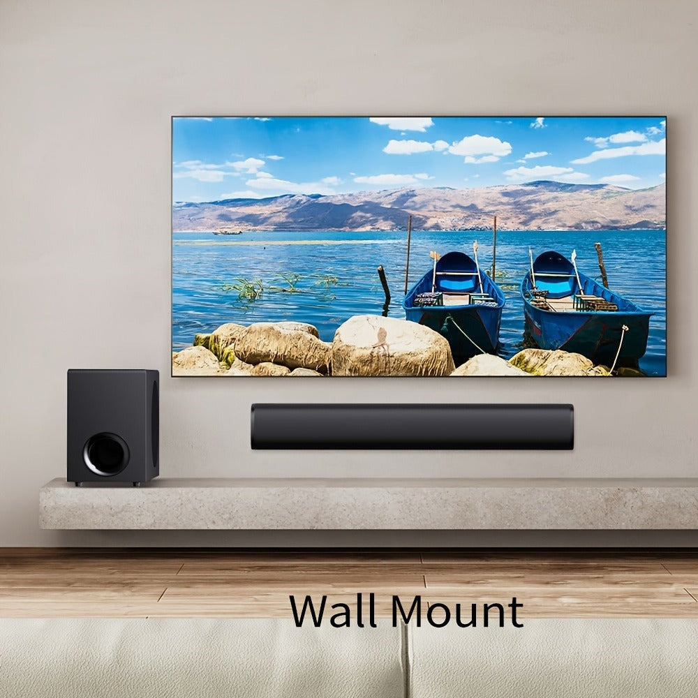 Barra de sonido con subwoofer, barra de sonido para Smart TV, minibarras de sonido con conexión ARC/óptica/AUX/inalámbrica, sistema de sonido envolvente para TV/PC/juegos/proyectores con control remoto por infrarrojos