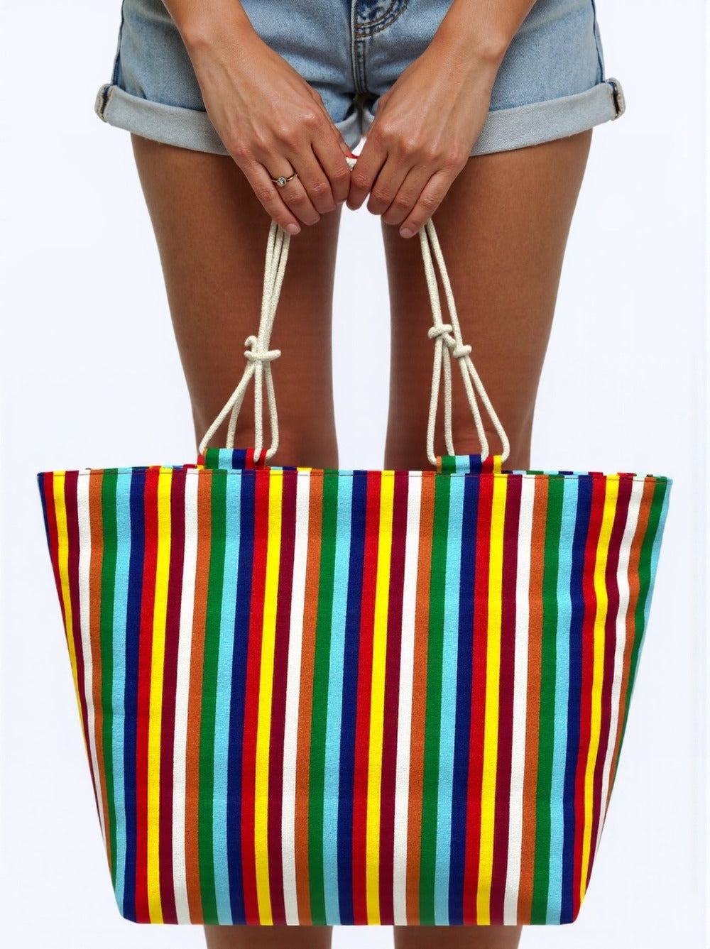 TOTE BAG Grande Rayas Multicolor – BOLSO DE PLAYA de Lona con Asas de Cuerda, Capacidad Extra, 6 Colores Disponibles