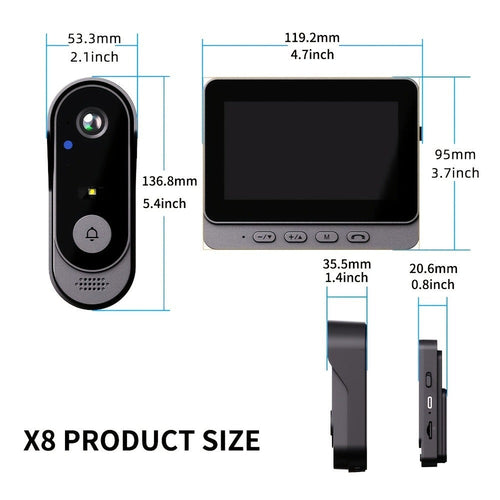 1 Timbre de video inteligente sin varillas, videoportero bidireccional con visión nocturna por infrarrojos, grabación con un toque y comunicación de audio bidireccional. Ideal para vigilancia del hogar, villas y apartamentos. El regalo perfecto para perso