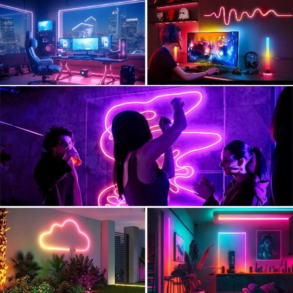 Tira de Luz LED RGB Neon de 30m/20m/15m/10m/5m con Sincronización Musical, Tira Flexible de 24V con Aplicación y Control Remoto, Tira de Luz Exterior IP"67", Ideal para Dormitorio, Habitación y Decoración Exterior
