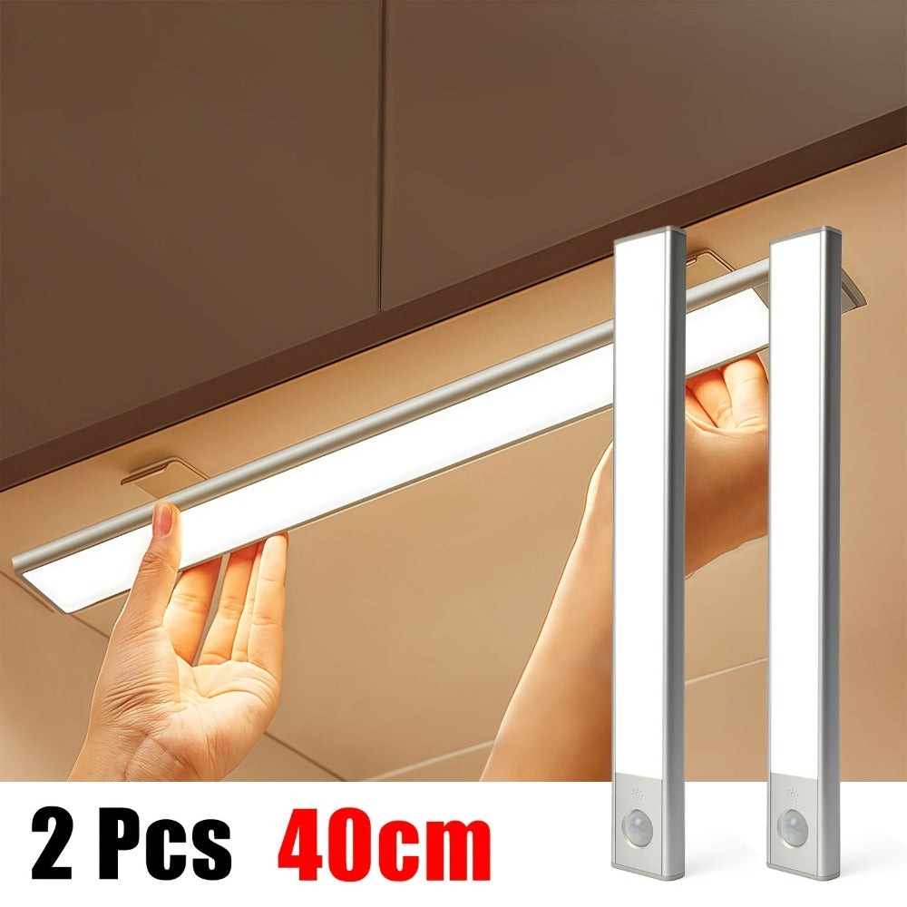 Luces LED para bajo mueble Setonr con carcasa de aleación de aluminio, luz con sensor de movimiento a pilas recargables para uso en interiores, luces magnéticas regulables para armario, iluminación inalámbrica para bajo mostrador para cocina, escaleras, d