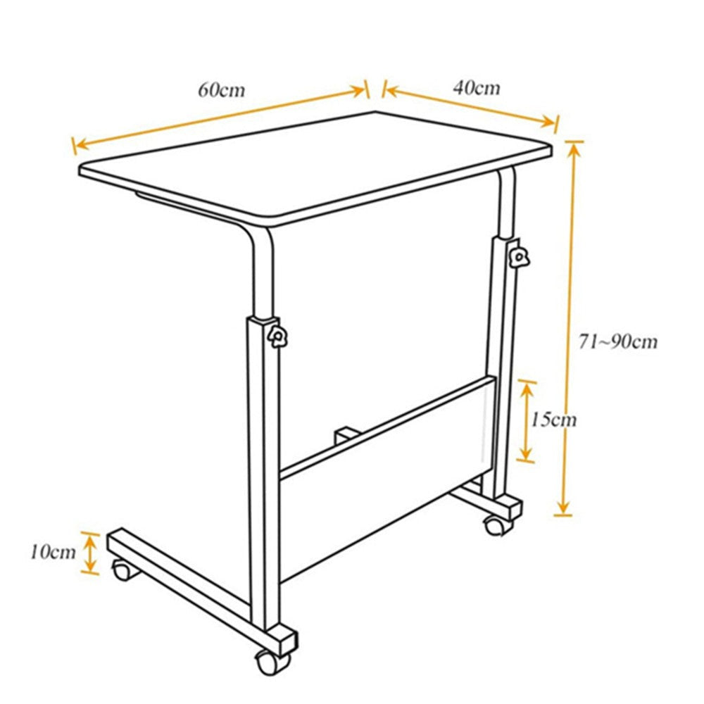 Mesa auxiliar con ruedas 60X40 cm Mesa para portátil Mesa Auxiliar de Altura Ajustable para Dormitorio Mesita de Noche Móvil Diseño Compacto que Ahorra Espacio