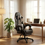 Silla de gaming ergonómica con inclinación ajustable y reposapiés, silla de oficina con reposacabezas y soporte lumbar, hecha de material duradero, ideal para trabajo y ocio