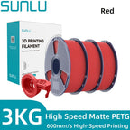 SUNLU Filamento PETG de Alta Velocidad, Filamento PETG para Impresión 3D, Menos Desprendimientos, Buena Adhesión de Capas, Alta Resistencia a la Tracción, Soporte para Impresión de Alta Velocidad de 50-600 mm/s, 3kg (6.6lbs)