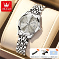 OLEVS Reloj de Pulsera Casual para Mujer Clásico Elegante con Diamantes de Imitación, Esfera Pequeña Analógica de Cuarzo, Reloj de Vestir de Lujo para Damas con Correa de Acero Inoxidable Luminosa con Calendario y Fecha, Regalos de Navidad para Ella Reloj