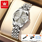 OLEVS Reloj de Pulsera Casual para Mujer Clásico Elegante con Diamantes de Imitación, Esfera Pequeña Analógica de Cuarzo, Reloj de Vestir de Lujo para Damas con Correa de Acero Inoxidable Luminosa con Calendario y Fecha, Regalos de Navidad para Ella Reloj