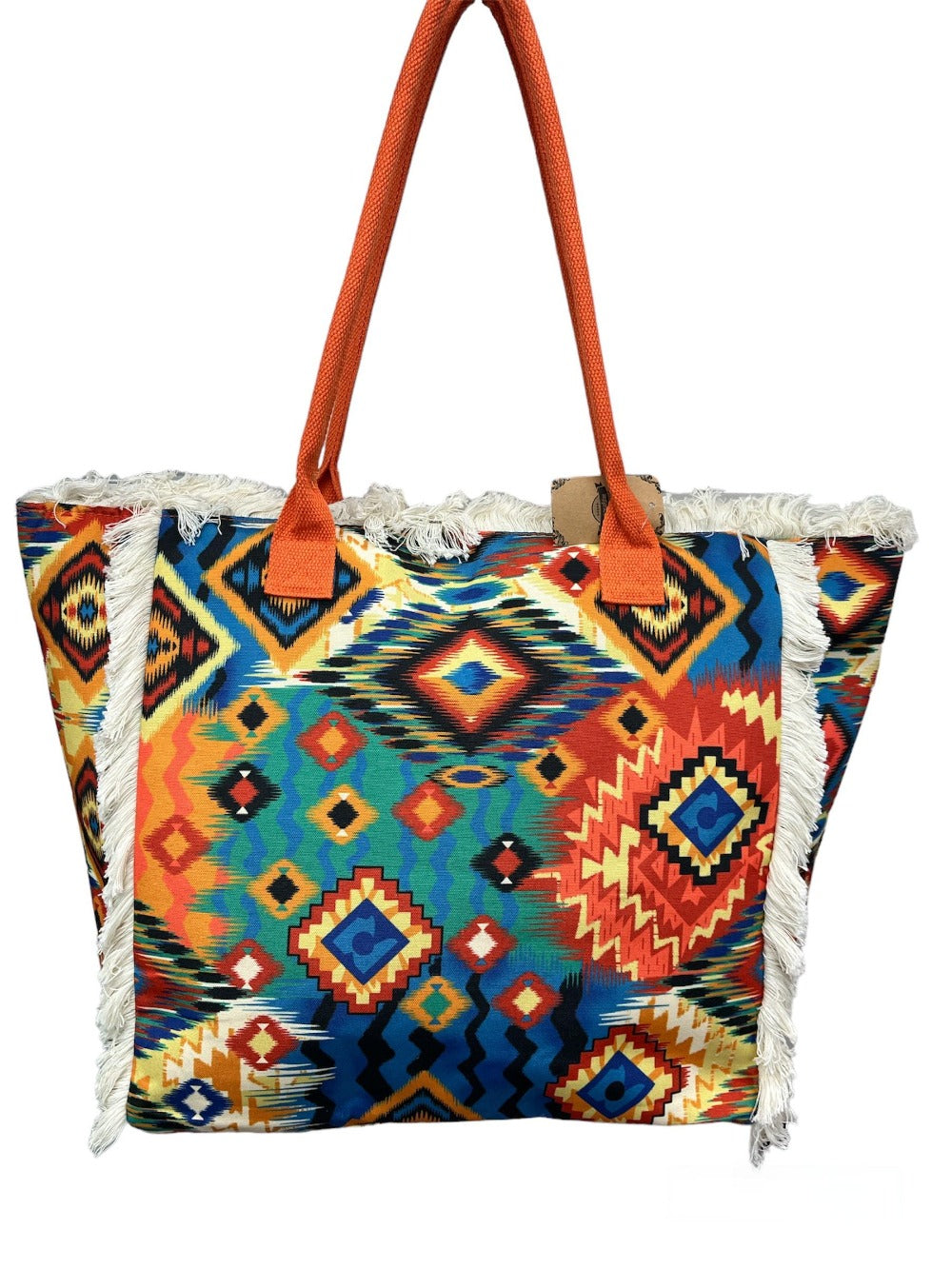 MEJORADA Bolso de playa grande con estampado bohemio, ideal para verano, con flecos de algodón, forro interior y bolsillos, 55×37×19 CM, tejido 100% poliéster